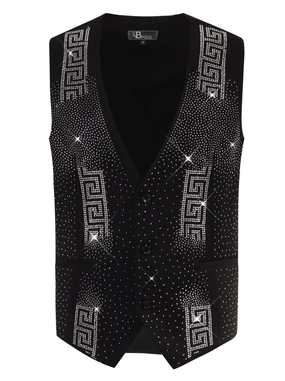 Barocco Luxe Luster Black/Silver Rhinestone Patterned Vest Size Small